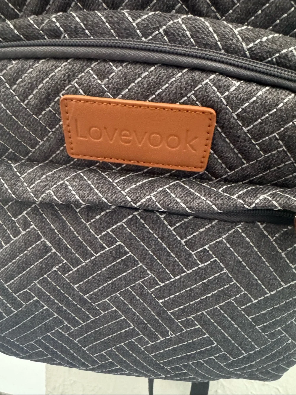Quilted Charcoal Gray Backpack with Brown Trim - Comfortable Everyday Pack